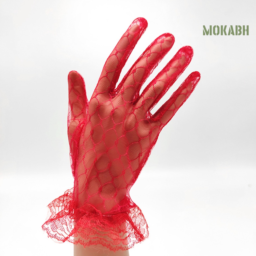 1 Đôi Găng Tay Cô Dâu Phối Ren Lưới Màu Trơn Thiết Kế Thanh Lịch