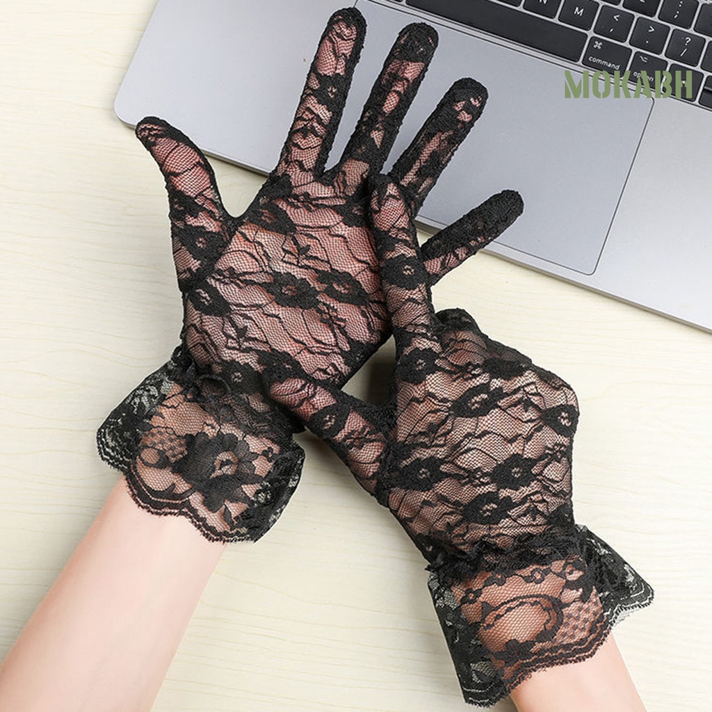 1 Đôi Găng Tay Ngắn Họa Tiết Ren Hoa Màu Trơn Thanh Lịch Dành Cho Cô Dâu