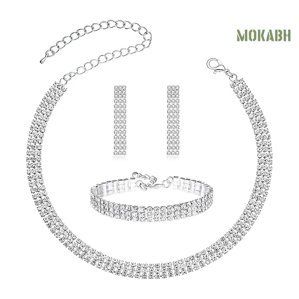 1 Bộ Vòng cổ + Bông Tai + Vòng Tay Đính Đá Lấp Lánh Tùy Chỉnh Sang Trọng Thời Trang Cho Nữ