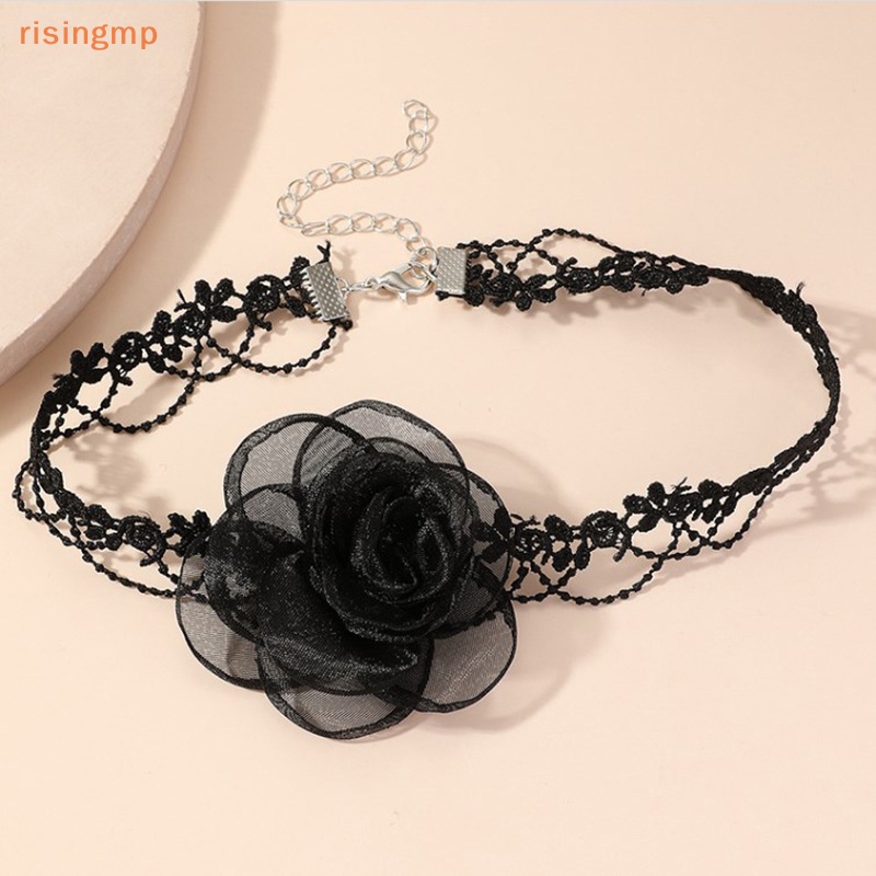Vòng Cổ Choker Ren Hoa Trà Đen Phong Cách Gothic Quyến Rũ Cho Nữ