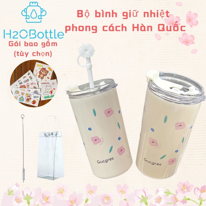 H2obottle Bình giữ nhiệt để bàn hoa anh đào dễ thương, bình giữ nhiệt xinh xắn bằng thép không gỉ 316 an toàn