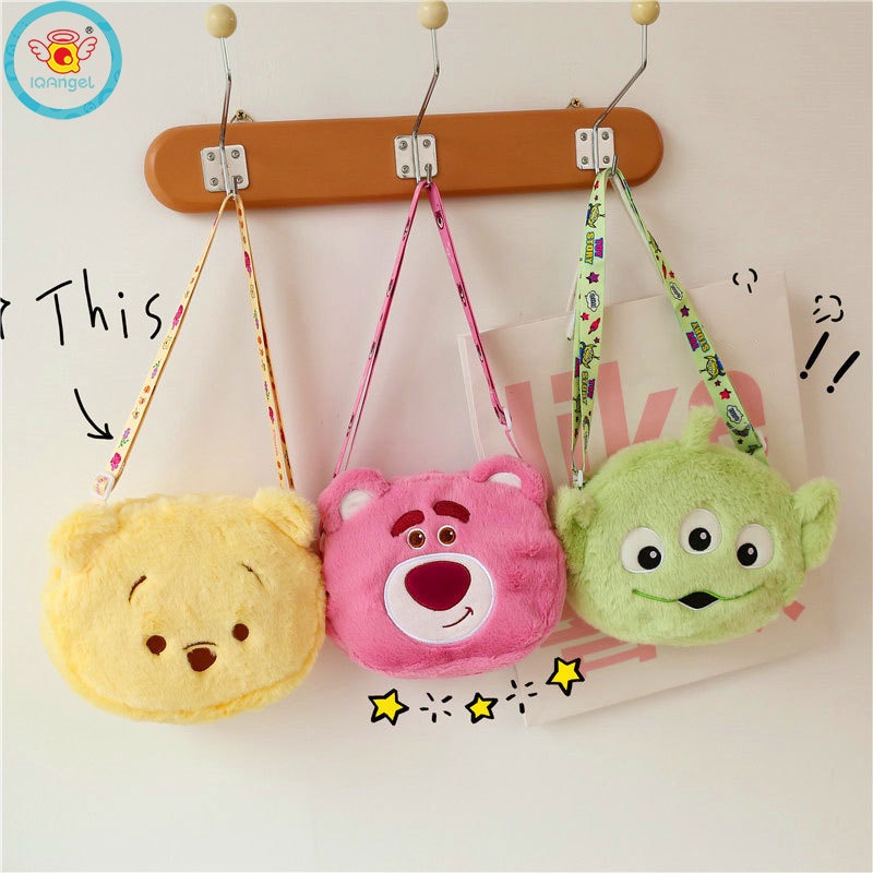 Iq Túi Đeo Chéo Vai Bằng Vải Lông Họa Tiết Gấu Dâu Tây Mắt To Hoạt Hình