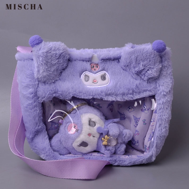 Túi Đeo Chéo Vai Bằng PVC Trong Suốt Đính Búp Bê Nhồi Bông Sanrio Kuromi Melody Yugui