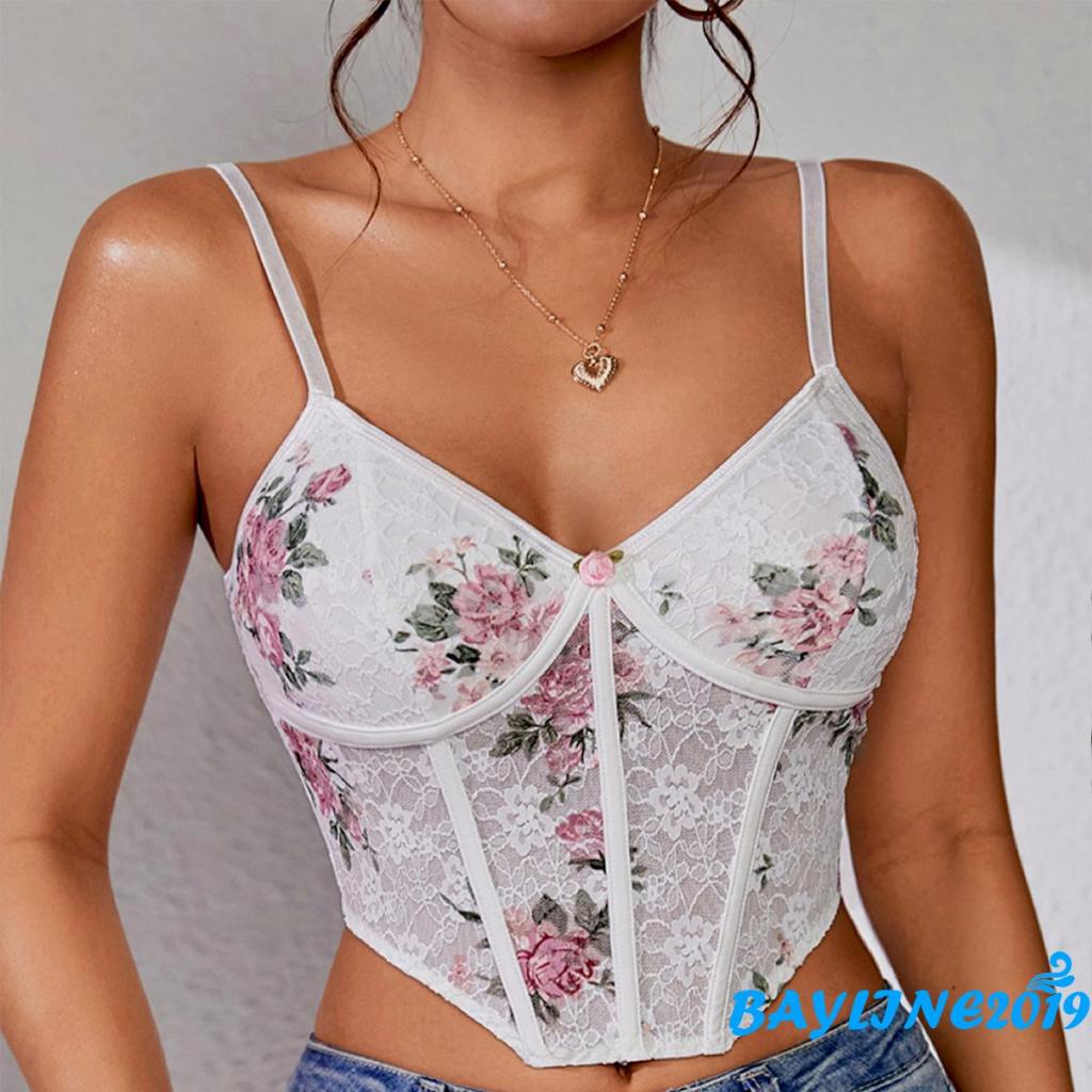 Áo Ren Hai Dây In Hoa Thời Trang Mùa Hè Quyến Rũ Cho Nữ