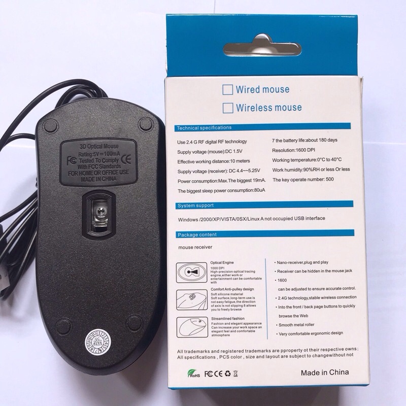 Chuột Máy Vi Tính Văn Phòng Máy Bàn PC Laptop Có Dây Đen Kết Nối Usb 2.0 Dài 1m