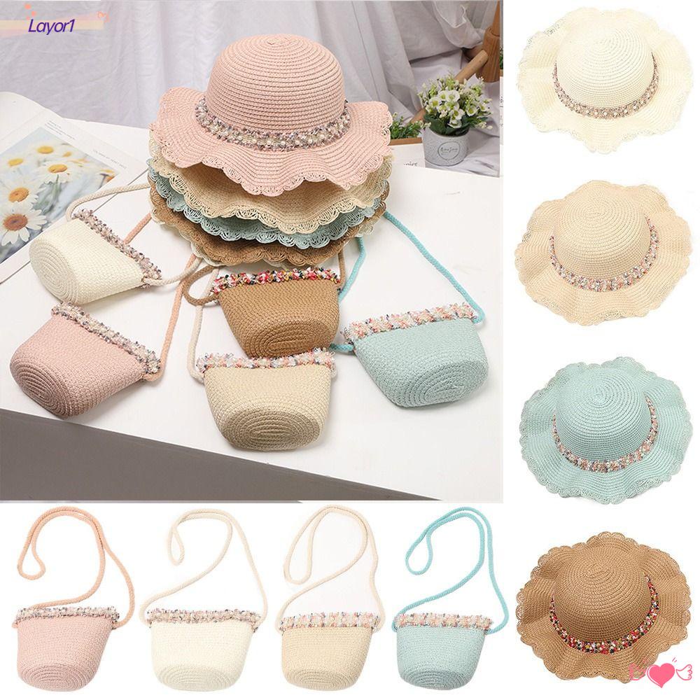 Layor1 Mũ Rơm Panama Mùa Hè 5 Màu Tùy Chọn Kèm Túi Xách Cho Bé