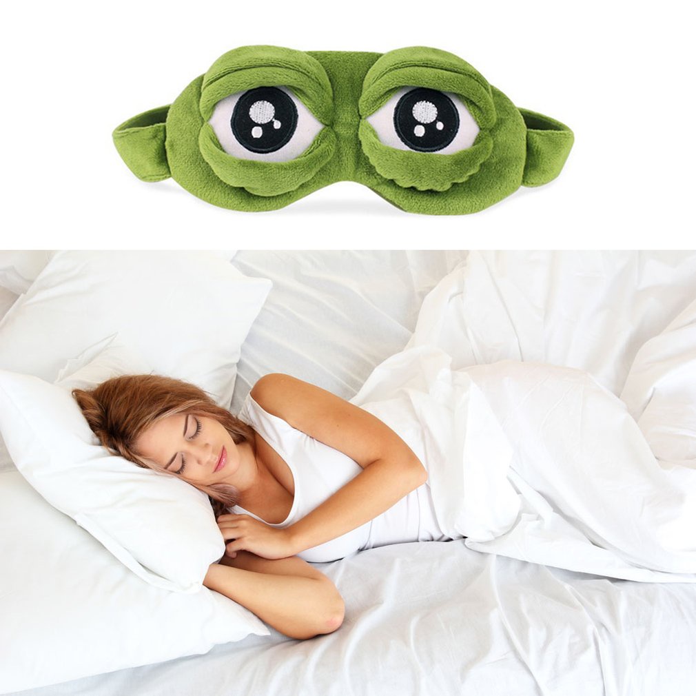=Christmas=Funny Pepe Frog Sad Frog 3D Eye Mask Cover Cartoon Plush Sleeping Mask