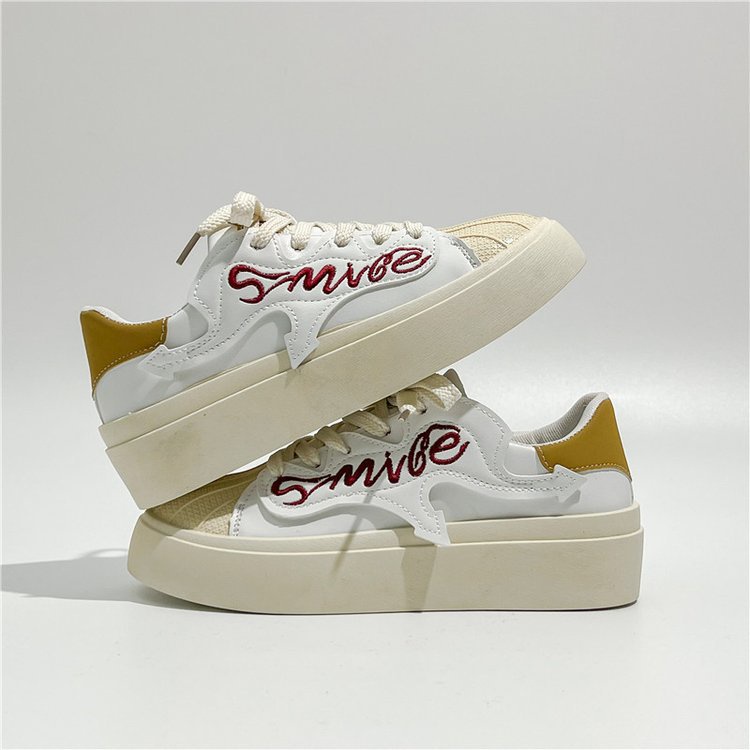 Giày Thể Thao Vải Bạt Mũi Vỏ Sò Thêu Chữ Phong Cách Hong Kong Cho Nữ