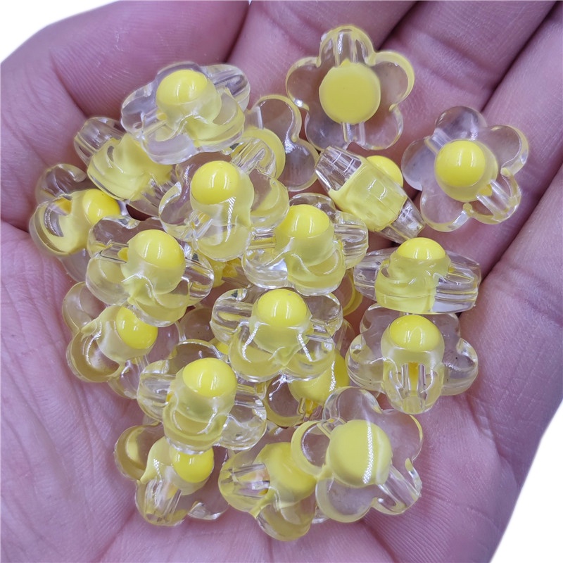 Bộ 10 Hạt Nhựa Acrylic Trong Suốt Hai Lớp Hình Hoa 17mm Dùng Làm Trang Sức DIY