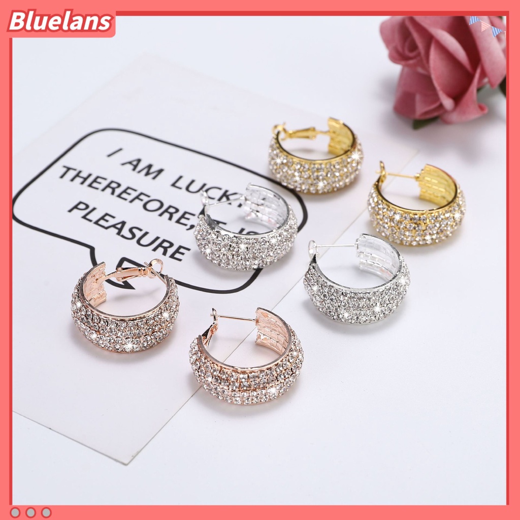 [BLS] Bông Tai Đính Kim Cương Giả Rộng Màu Trắng Phổ Biến Cho Nữ