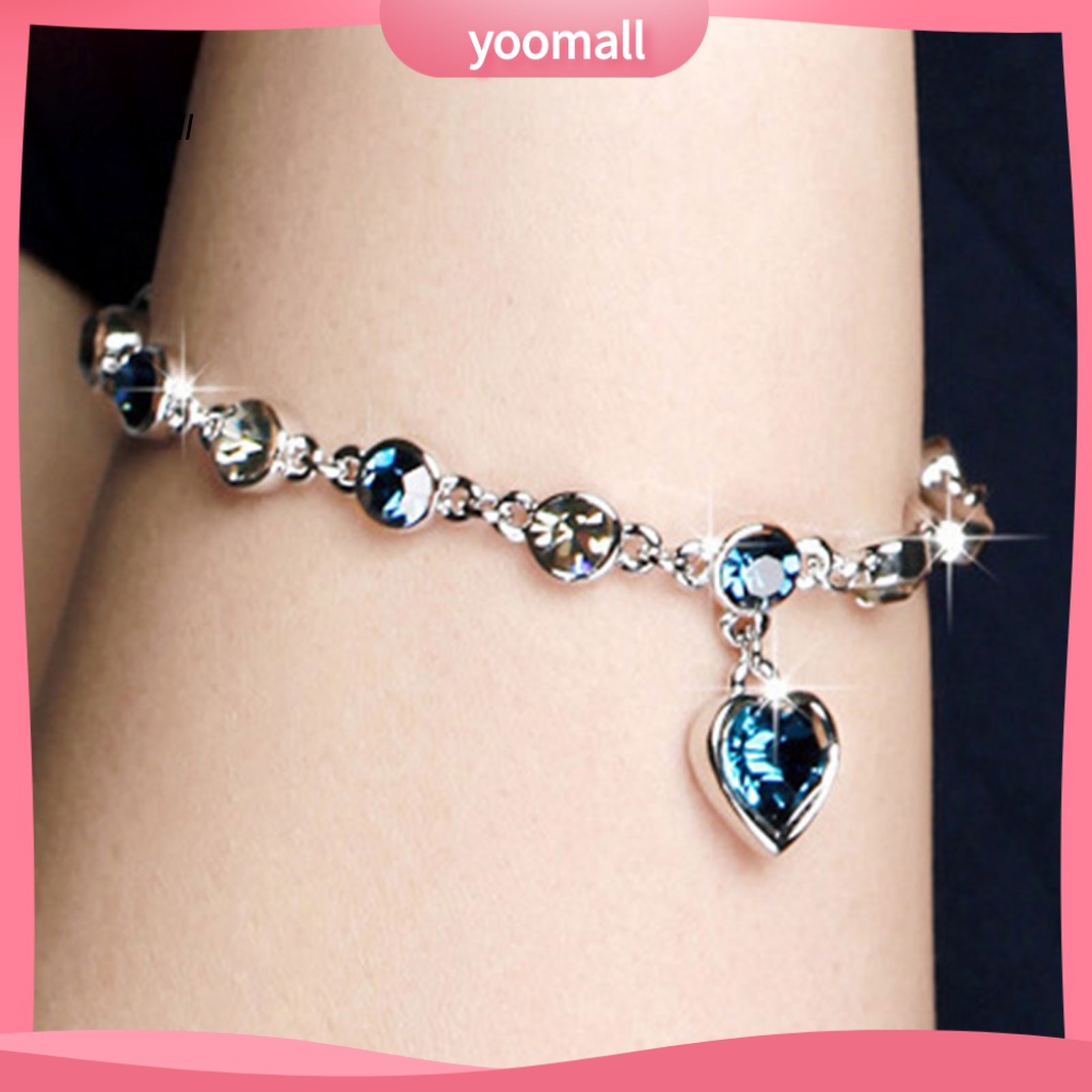 Vòng Tay Chuỗi Xích Đính Đá Zircon Hình Trái Tim Cho Ngày Valentine