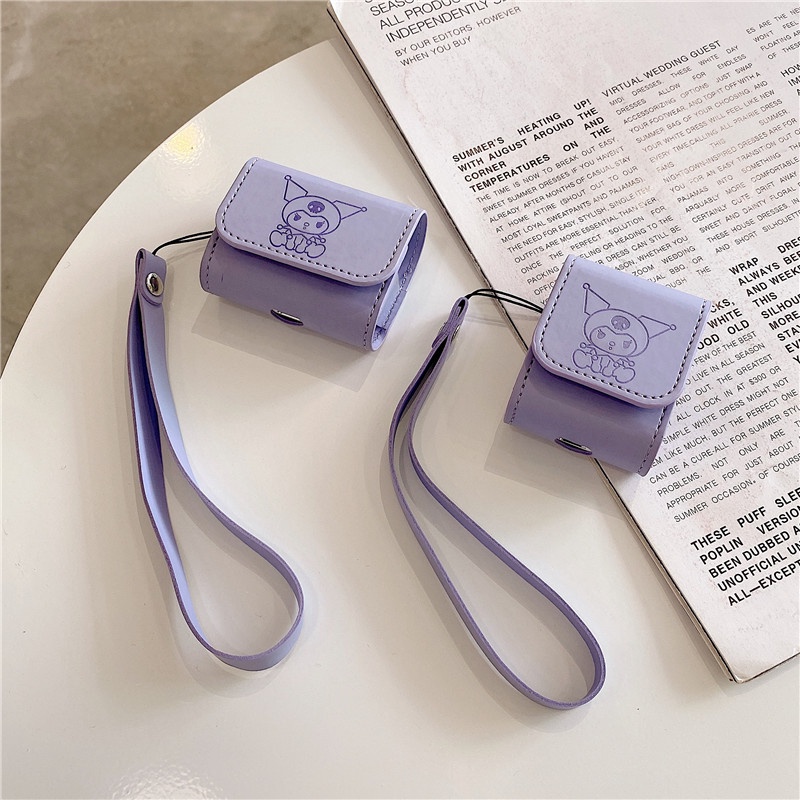 Vỏ Bảo Vệ Hộp Sạc Tai nghe không dây AirPods 1 2 3 4 Pro inPods i12 Bằng Da Màu Tím Họa Tiết Hoạt Hình Dễ Thương Chống