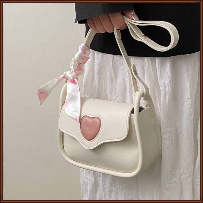 Túi Đeo Chéo Nắp Gập Trái Tim Màu Sắc Tương Phản Đơn Giản Hợp Thời Trang Cho Nữ
