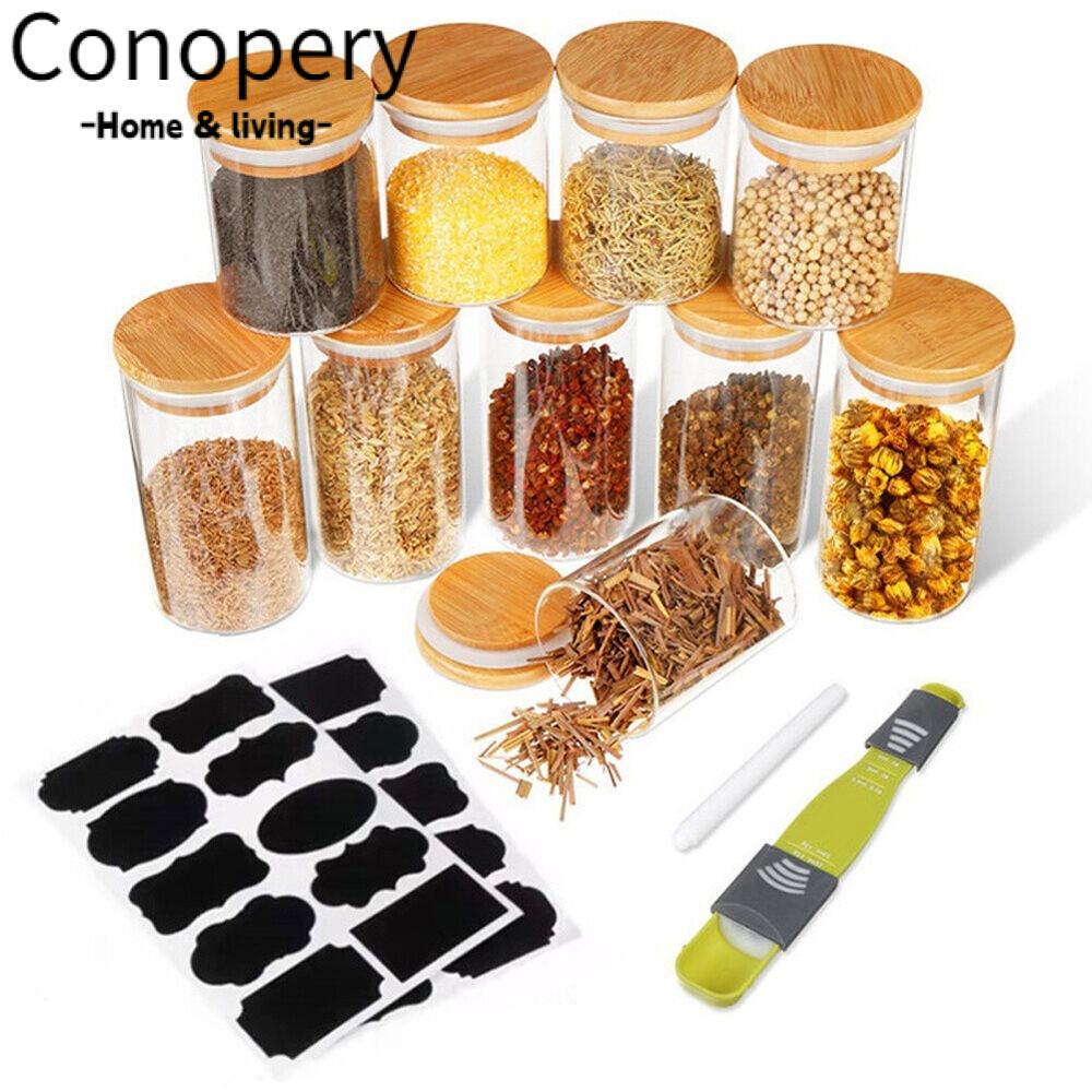 CONOPERY Set 10 Lọ Thủy Tinh Tròn Đựng Gia Vị Đa Năng Cho Nhà Bếp