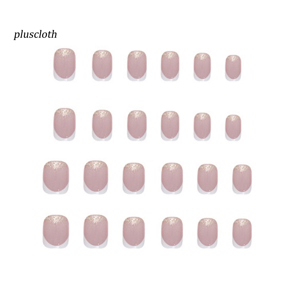 &lt; Pluscloth &gt; Set 24 Móng Tay Giả Hình Vuông Ngắn Hai Màu Lấp Lánh Có Thể Tháo Rời Phong Cách Pháp Cho Nữ Sử Dụng Tại Nhà /
