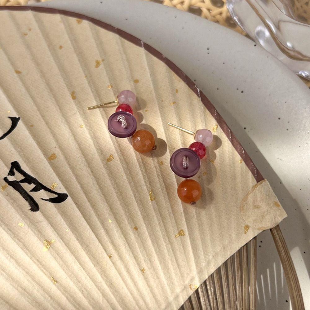 Khuyên Tai Dạng Vòng Xỏ Hạt Nhiều Màu Phong Cách Bohemia Cổ Điển