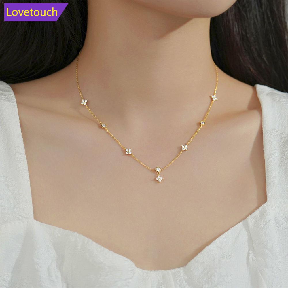 Vòng cổ Bạc Dáng Dài Phối Tua Rua Hình Cỏ Bốn Lá May Mắn Thời Trang U9Y5