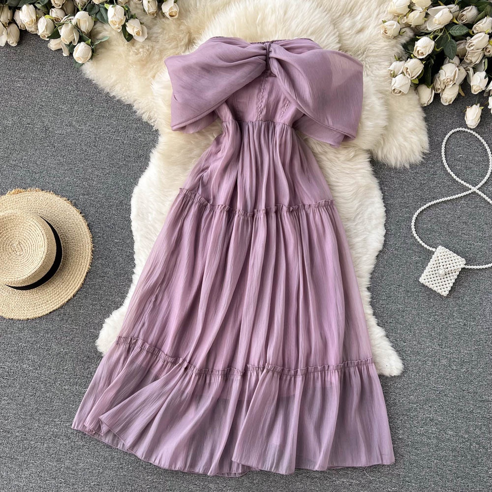 Đầm Dáng Chữ A Lưng Cao Màu Trơn Phối Lưới Thời Trang Mùa Hè Quyến Rũ Cho Nữ