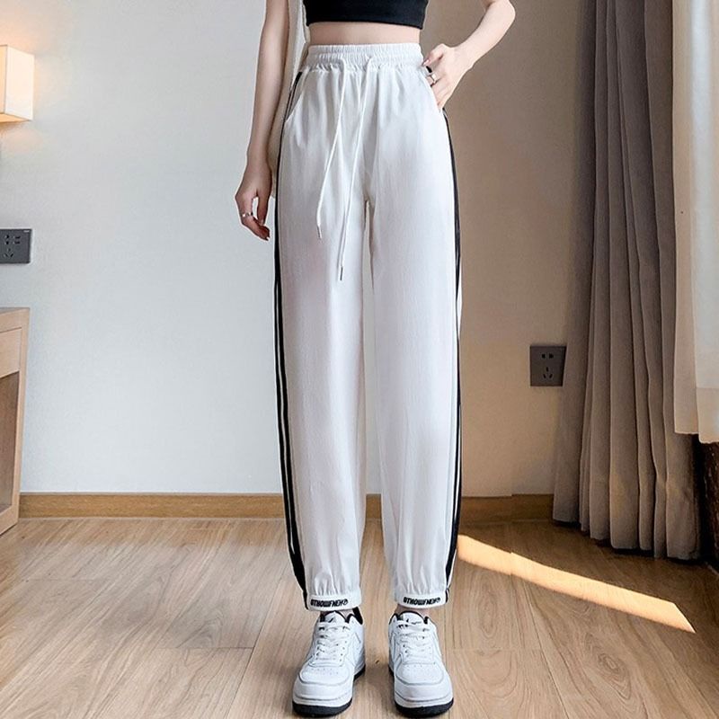 Quần Dài Lưng Cao Dáng Rộng Chất Liệu Lụa Lạnh Nhanh Khô Thời Trang Mùa Hè Cho Nữ