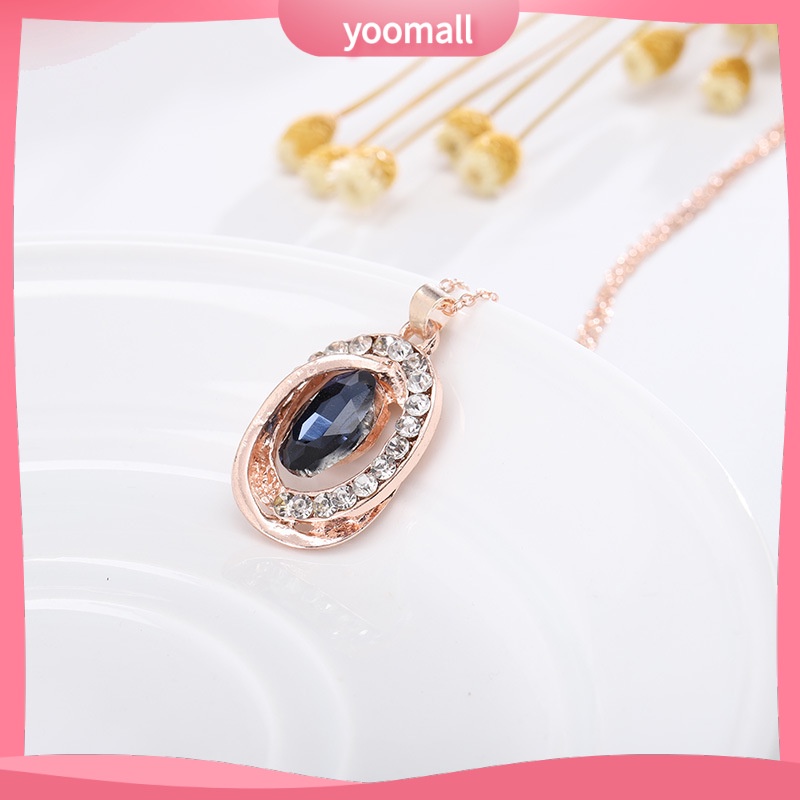 Bộ Vòng cổ + Bông Tai Đính Kim Cương Hình oval Kiểu Dáng Không Đối Xứng