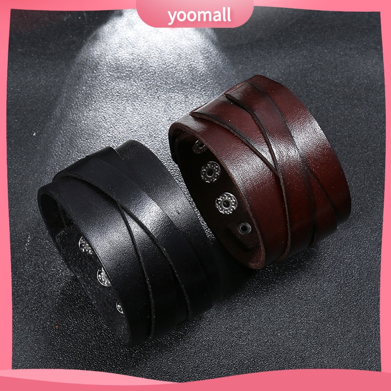 Vòng Tay Da Thiết Kế Đơn Giản Phong Cách Punk Cá Tính Cho Nam