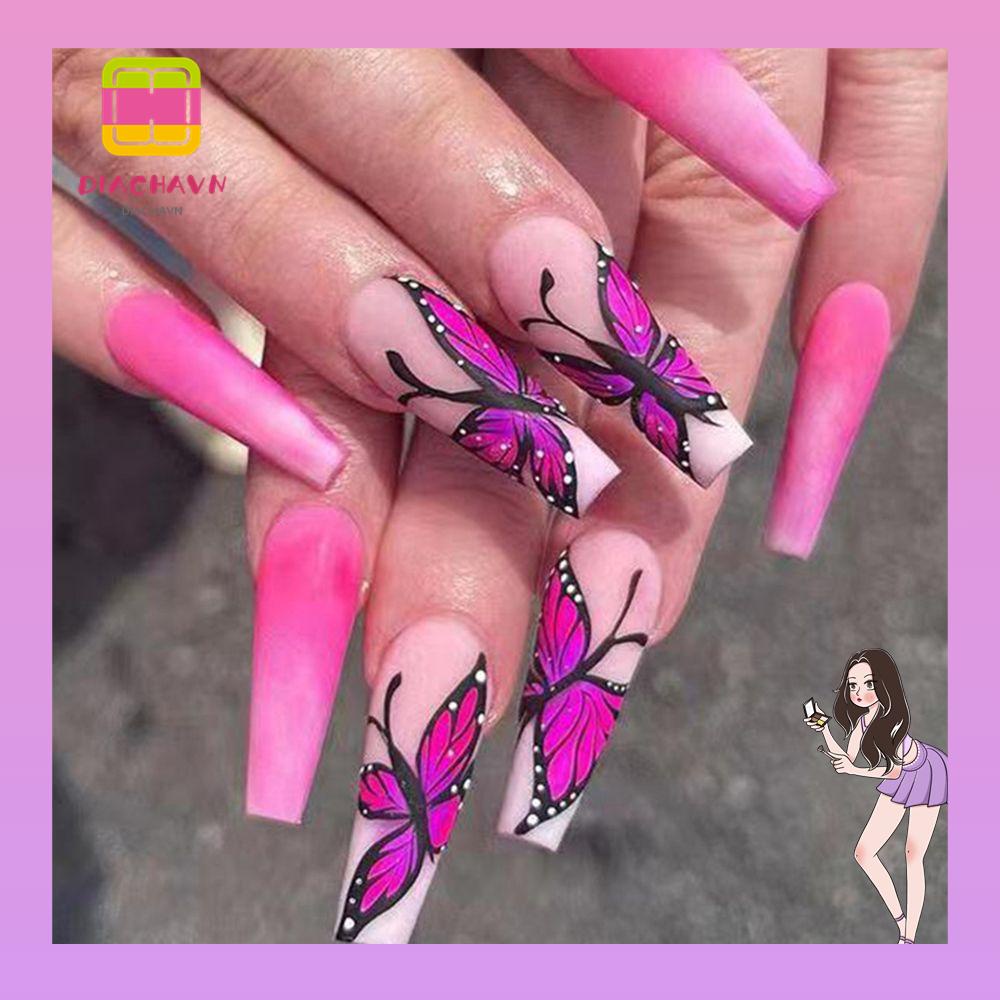 DIACHAVN Set 24 Móng Tay Giả Màu Hồng Gradient Có Thể Tháo Rời