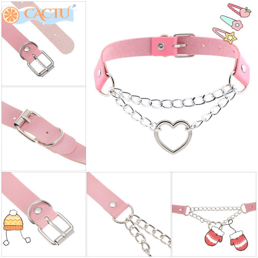 CACTU Dây Chuyền Da PU Phối Mặt Hình Trái Tim Phong Cách Gothic Quyến Rũ Cho Nữ