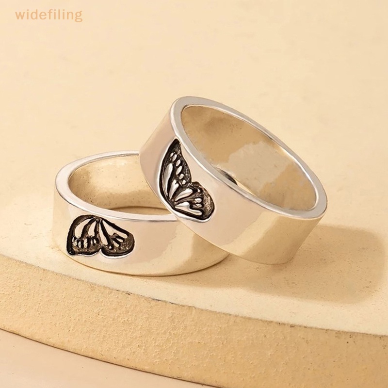 Bộ 2 Nhẫn Xếp Chồng Lên Nhau Họa Tiết Bướm Phong Cách Gothic Thời Trang Cho Cặp Đôi / Chị Em Gái