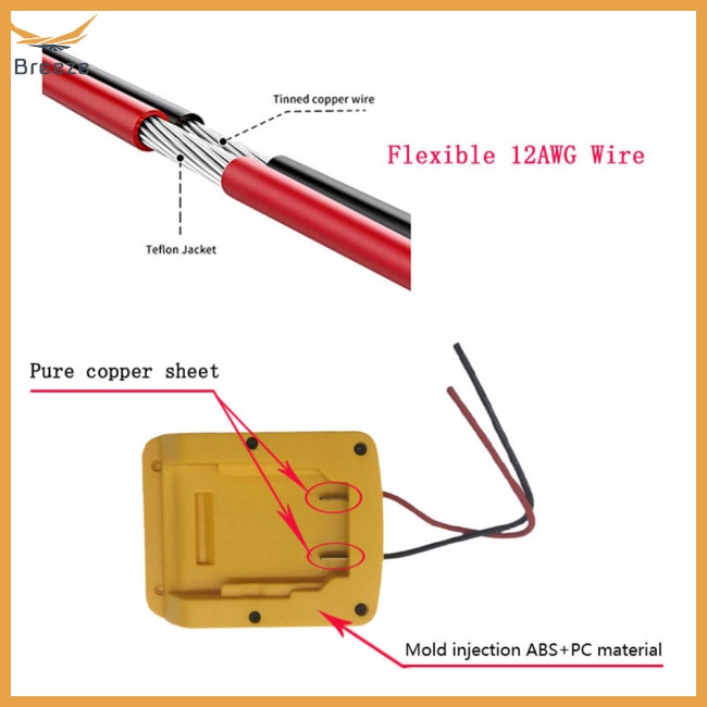 Bộ Chuyển Đổi Pin Li-ion 12AWG Tương Thích Với Dewalt DCB Series 14.4v 18v 20v