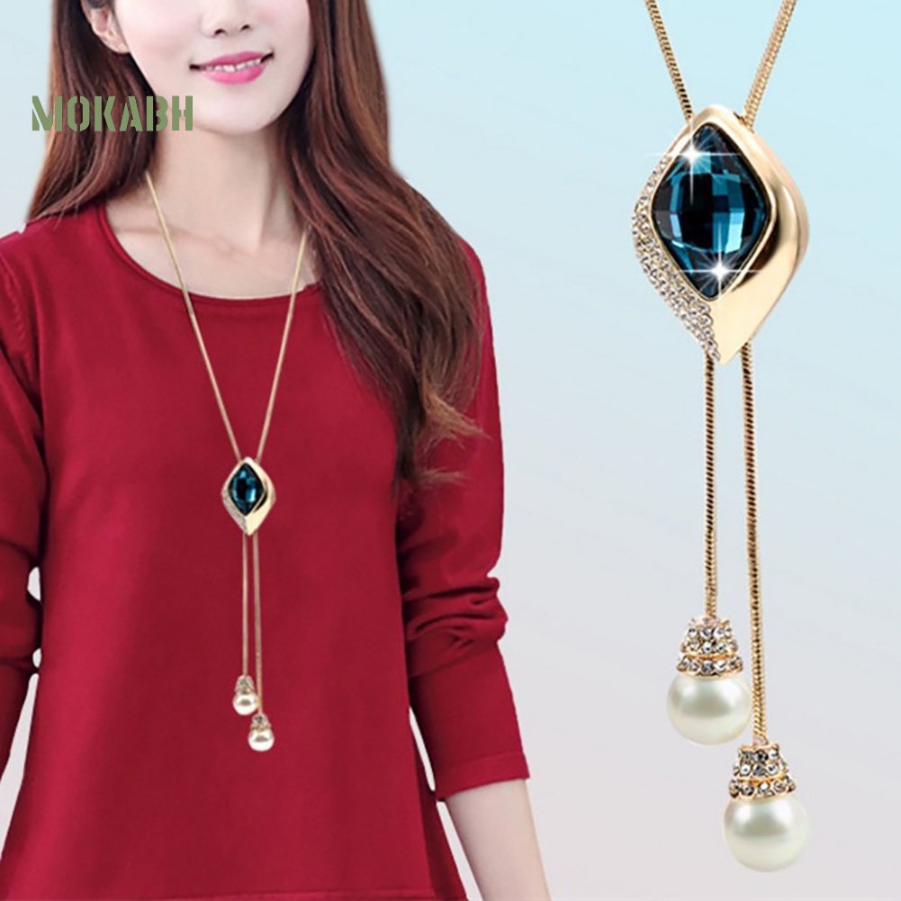 [Mok Abh] Vòng cổ Dáng Dài Mặt Đính Kim Cương Giả Và Ngọc Trai Nhân Tạo