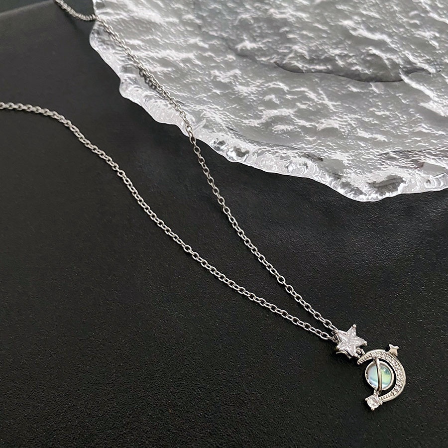 Dây Chuyền Mặt Hình Ngôi Sao / Mặt Trăng Đính Đá Zircon Lấp Lánh Sang Trọng Thời Trang Cho Nữ