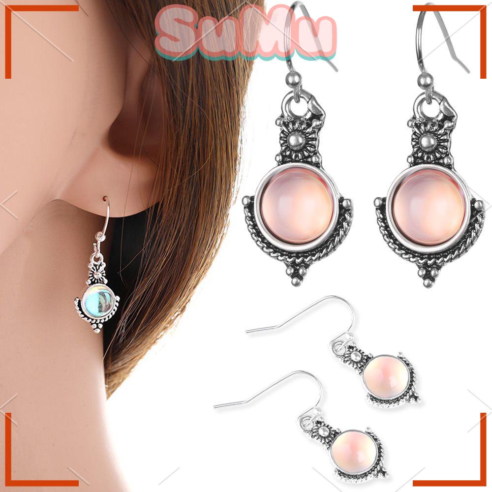 SUMU Bông Tai ĐíNh Đá MặT Trăng MàU CầU VồNg