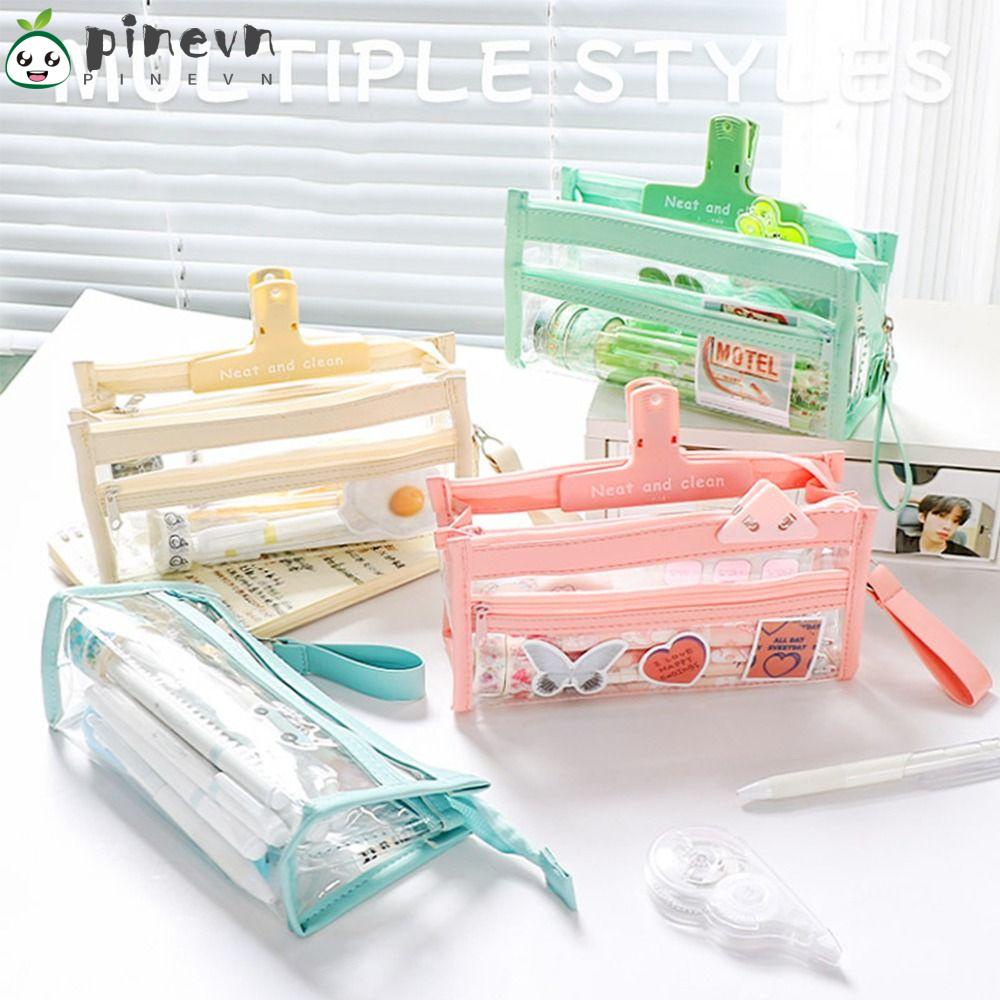 PINEVN Túi Đựng Bút 4 Ngăn Thiết Kế Trong Suốt Sáng Tạo Ốp