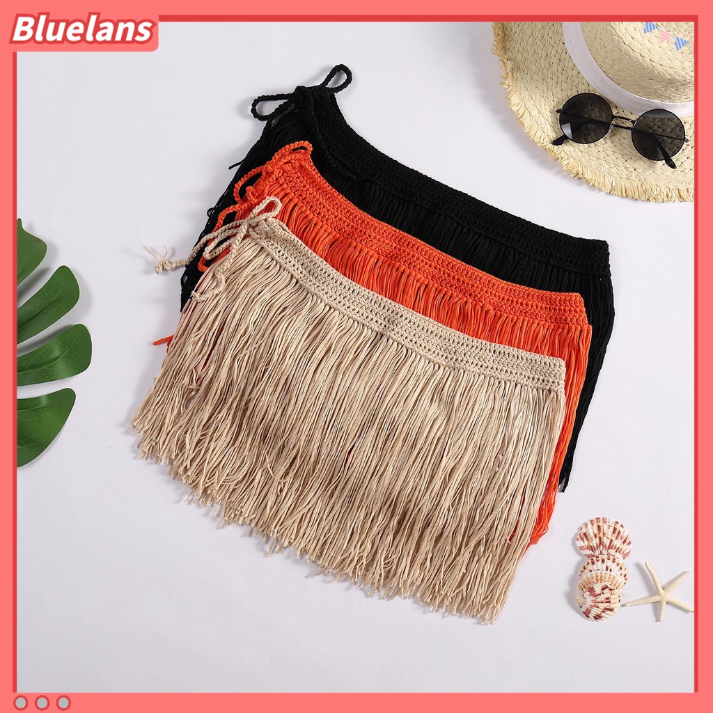 [BLS] Chân Váy Cỏ Đan Móc Thủ Công Tua Rua Thời Thượng Đường Phố Hawaii