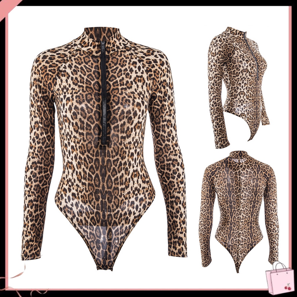 {Soltweter} Bộ Đồ Bơi Liền Thân Ôm Dáng Tay Dài Mềm Mại Thoáng Khí In Họa Tiết Da Báo Lướt Sóng Dành Cho Nữ
