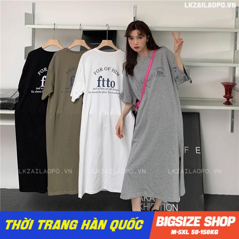 Váy đầm nữ Bigsize Đầm thun suông dáng dài tay ngắn cổ tròn xẻ tà mùa hè Phong Cách hàn quốc đẹp Thanh Lịch cho nữ