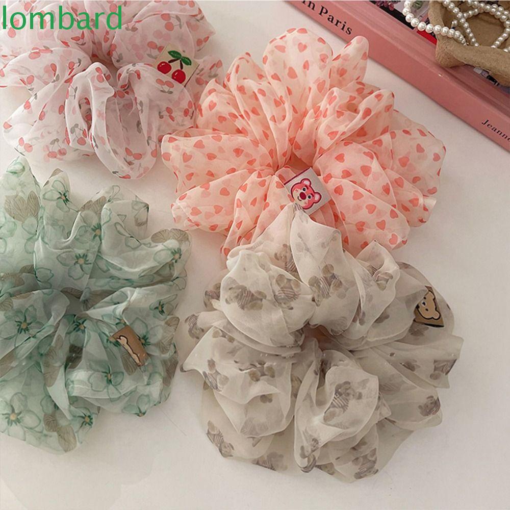 LOMBARD Dây Cột Tóc Vải Lưới In Hình Gấu Dễ Thương Thời Trang Cho Nữ