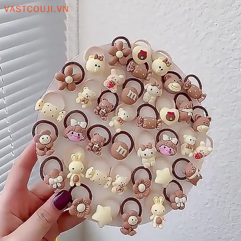 Set 10 Dây Cột Tóc Co Giãn Hình Gấu / Thỏ Mini Dễ Thương Cho Bé Gái