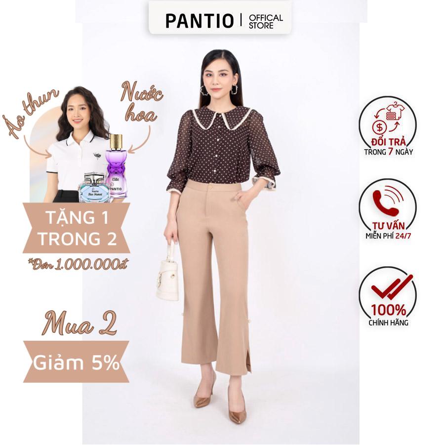 FAS33345 - Áo kiểu sơ mi công sở vải lụa dáng suông lá cổ bản to phối ren cửa tay bo chun loe - Pantio