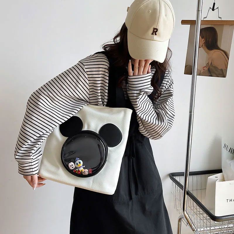 Túi Tote Đeo Vai Vải Canvas Sức Chứa Lớn In Hình Chuột Mickey Hoạt Hình Disney Cho Nữ Sinh
