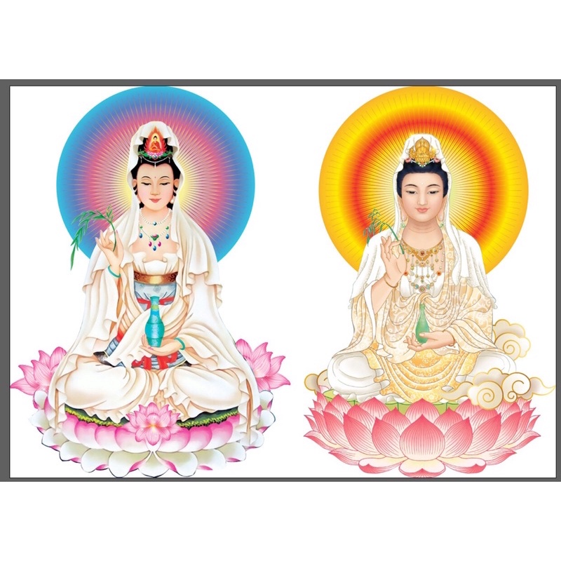 Combo 2 hình Phật Quan Âm cầu bình an, dán xe,nhà cửa kích thước 6cm x 8cm cáng màng kim tuyến lấp lánh, đẹp sắc nét.
