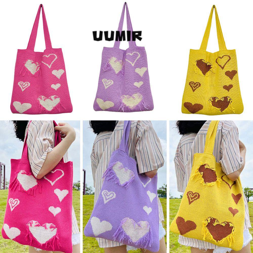 UUMIR Túi Xách Đan Móc Cỡ Lớn In Họa Tiết Trái Tim Phong Cách Boho Thời Trang Cho