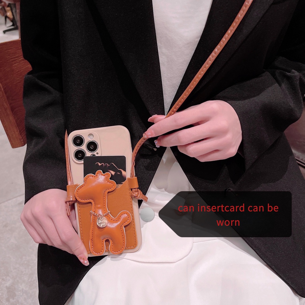 Bao đựng thẻ đeo chéo hươu cao cổ vỏ bảo vệ điện thoại cho iphone14 ip14 pro 14 plus 14 promax 13 13pro 13promax 12 12pro 12promax 11 11pro 11promax x xs xr xsmax 7 8plus 7 8