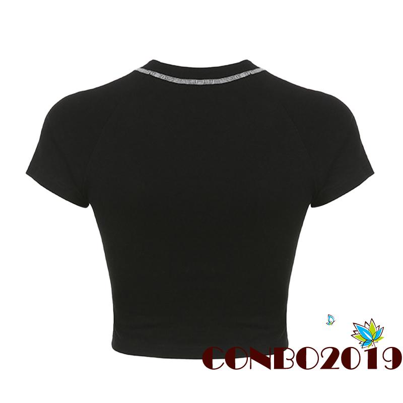 Áo Thun Tay Ngắn Cổ Tròn In Chữ Phản Quang Thời Trang Mùa Hè Cho Nữ