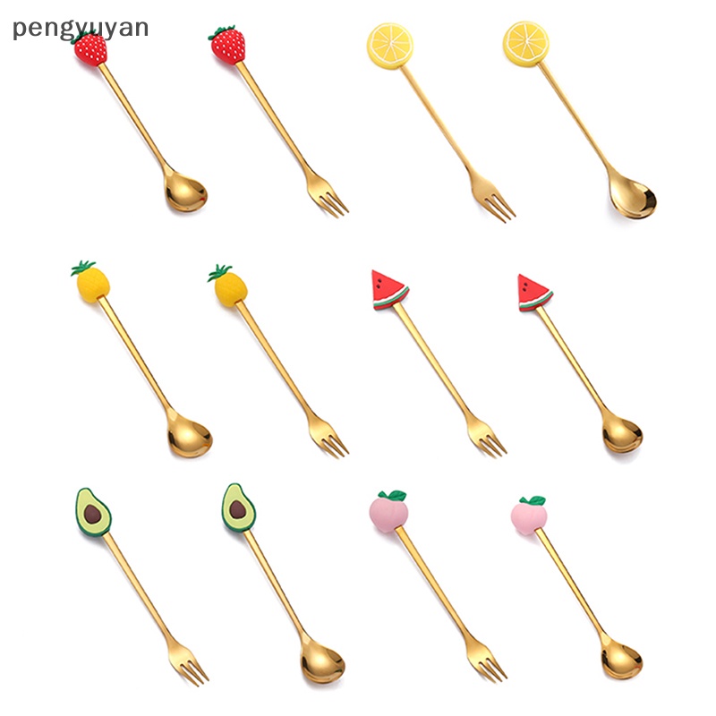 Bộ Muỗng Nĩa Ăn Trái Cây / Tráng Miệng Bằng Thép Không Gỉ Hình Hoạt Hình Dành Cho Trẻ Em