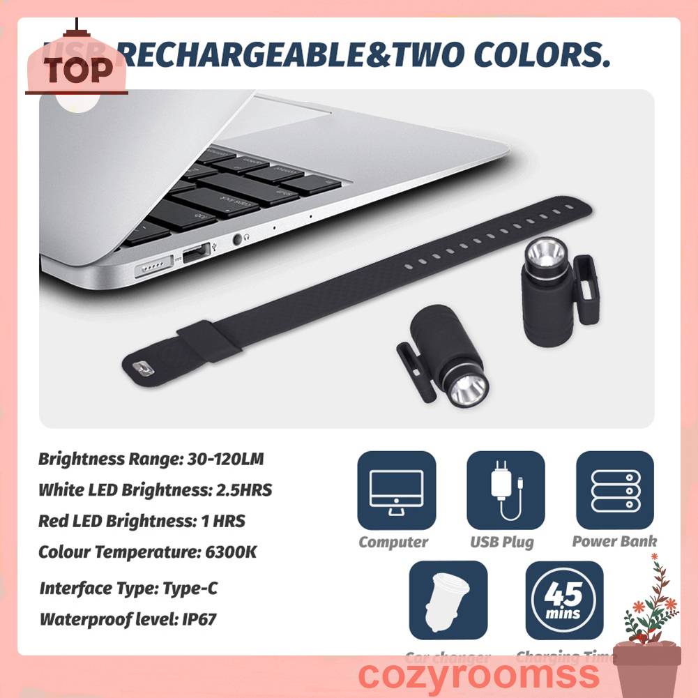 Vòng Tay Đèn Cắm Trại Chống Nước 200LM Type-C USB 230mAh