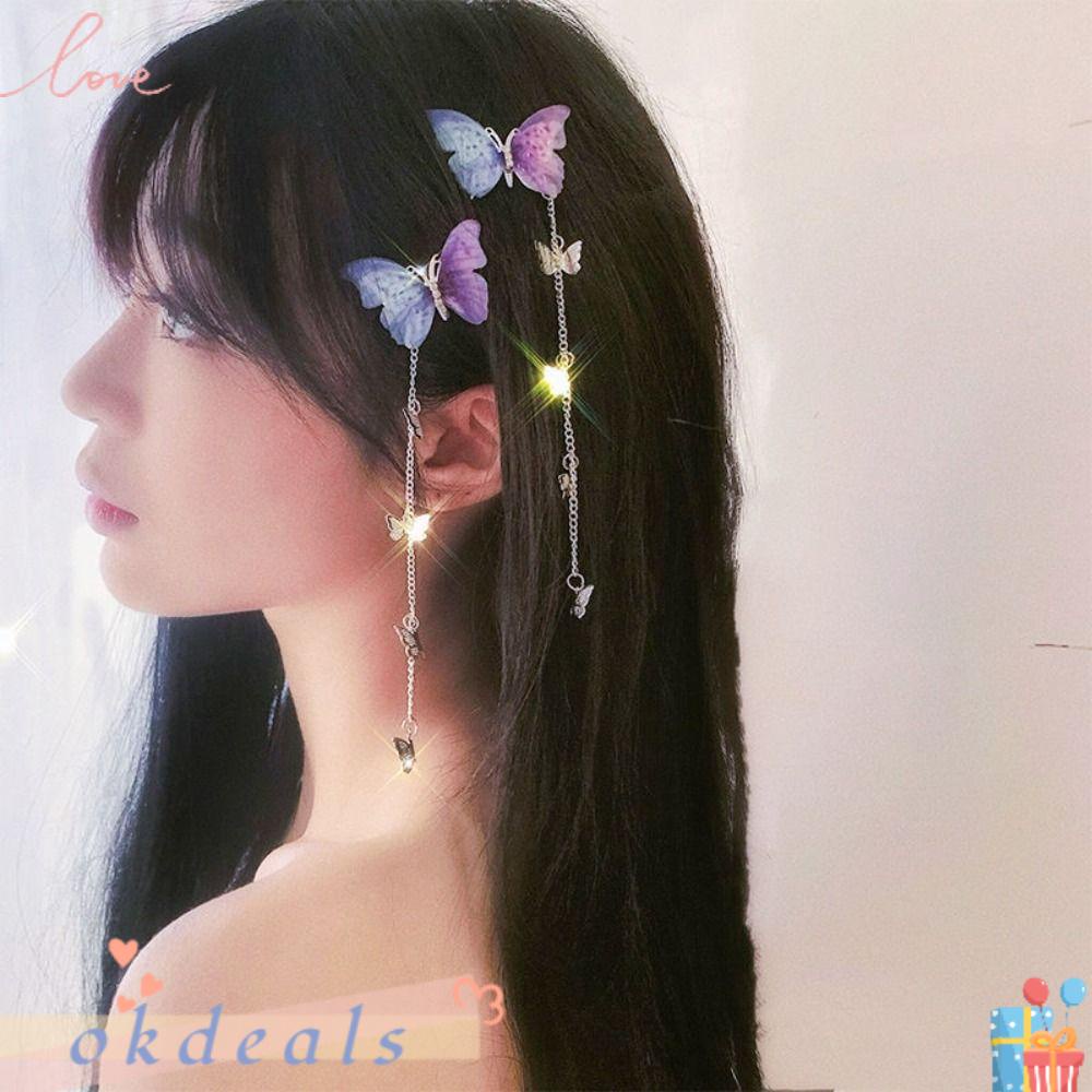 OKDEALS 1 Cặp Kẹp Tóc Tua Rua Hình Bướm Bằng Hợp Kim Đính Đá Phong Cách Vintage Thanh Lịch Dành Cho Nữ