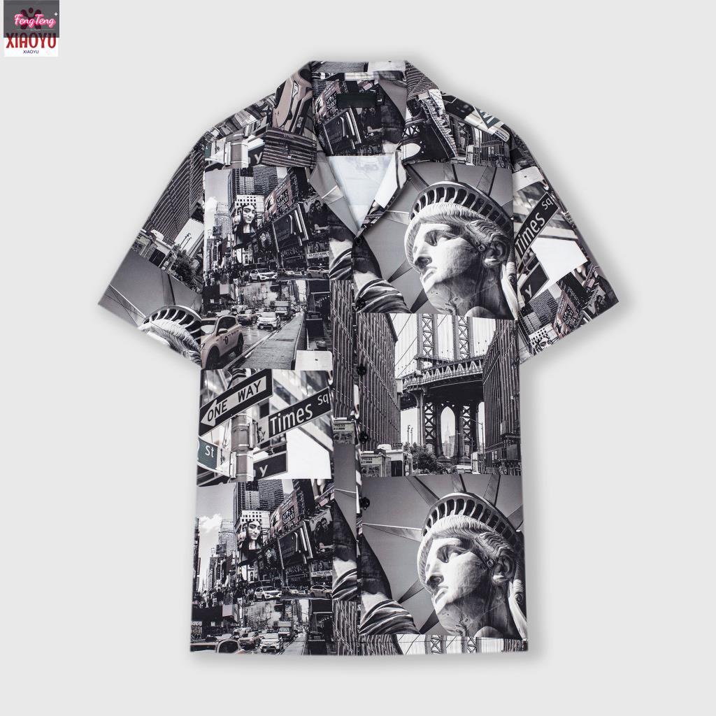 TOPGU Sumer Pattern Shirt Breathable Pleated Non Fabric Regular Pattern