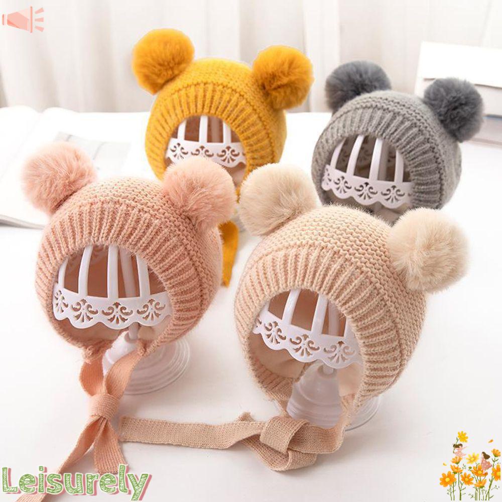 LEILY Mũ Len Trùm Đầu Đính Quả Bông Dễ Thương Cho Bé