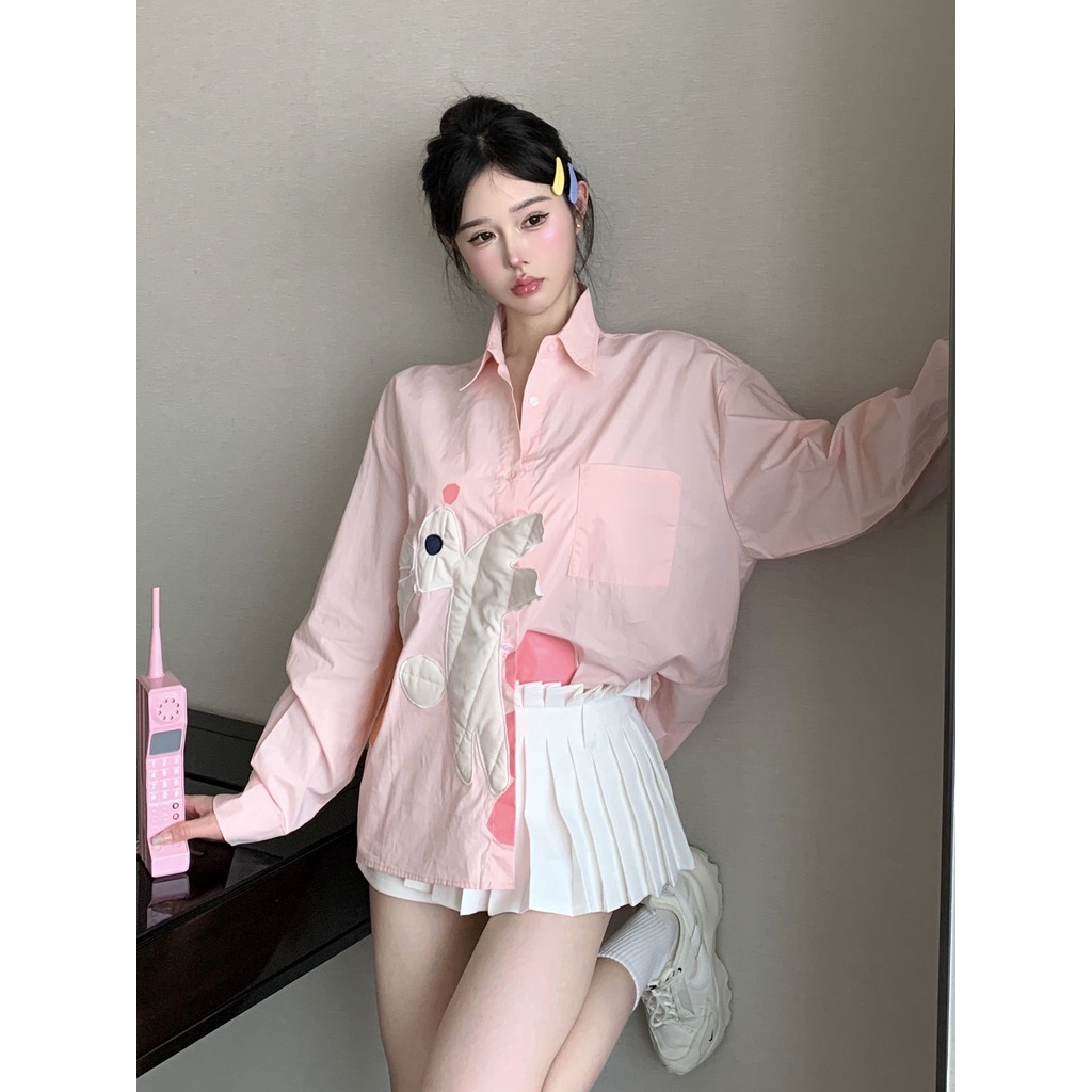 Áo Sơ Mi Tay Dài Màu Hồng Thời Trang Cho Nữ